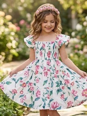 Mama Luma Santa Barbara Floral Cotton Dress Girls Size 7/8 Designer Boutique